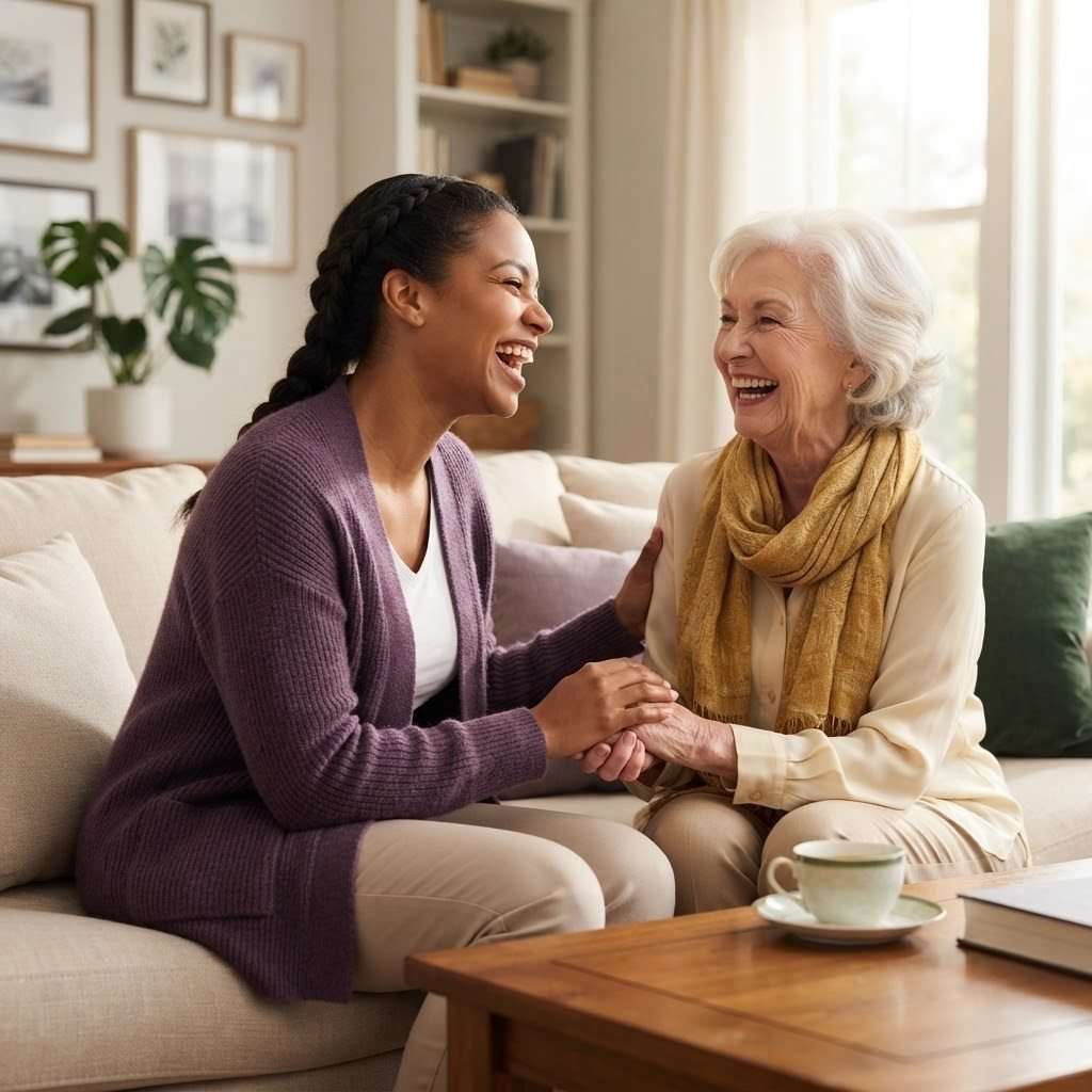 Esthercare Caregiver And Adult Laughing