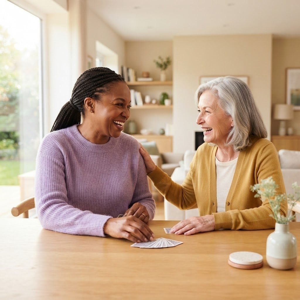 Esthercare Caregiver And Woman Playing Cards