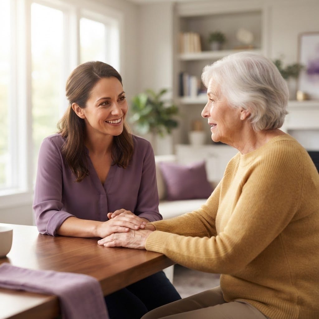 Esthercare Caregiver Listening To Older Woman