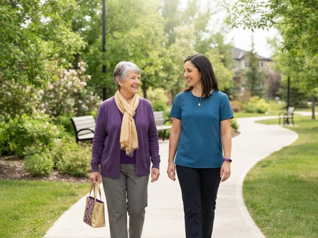 Esthercare Caregiver Walking With Older Woman